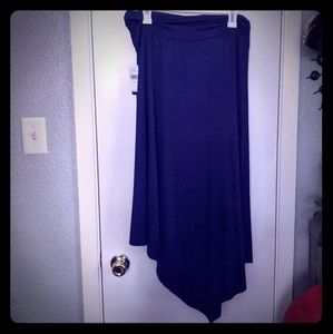 Asymmetrical jersey knit navy skirt